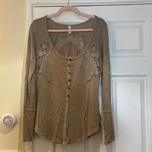 Free People tan boho long sleeve with cutouts